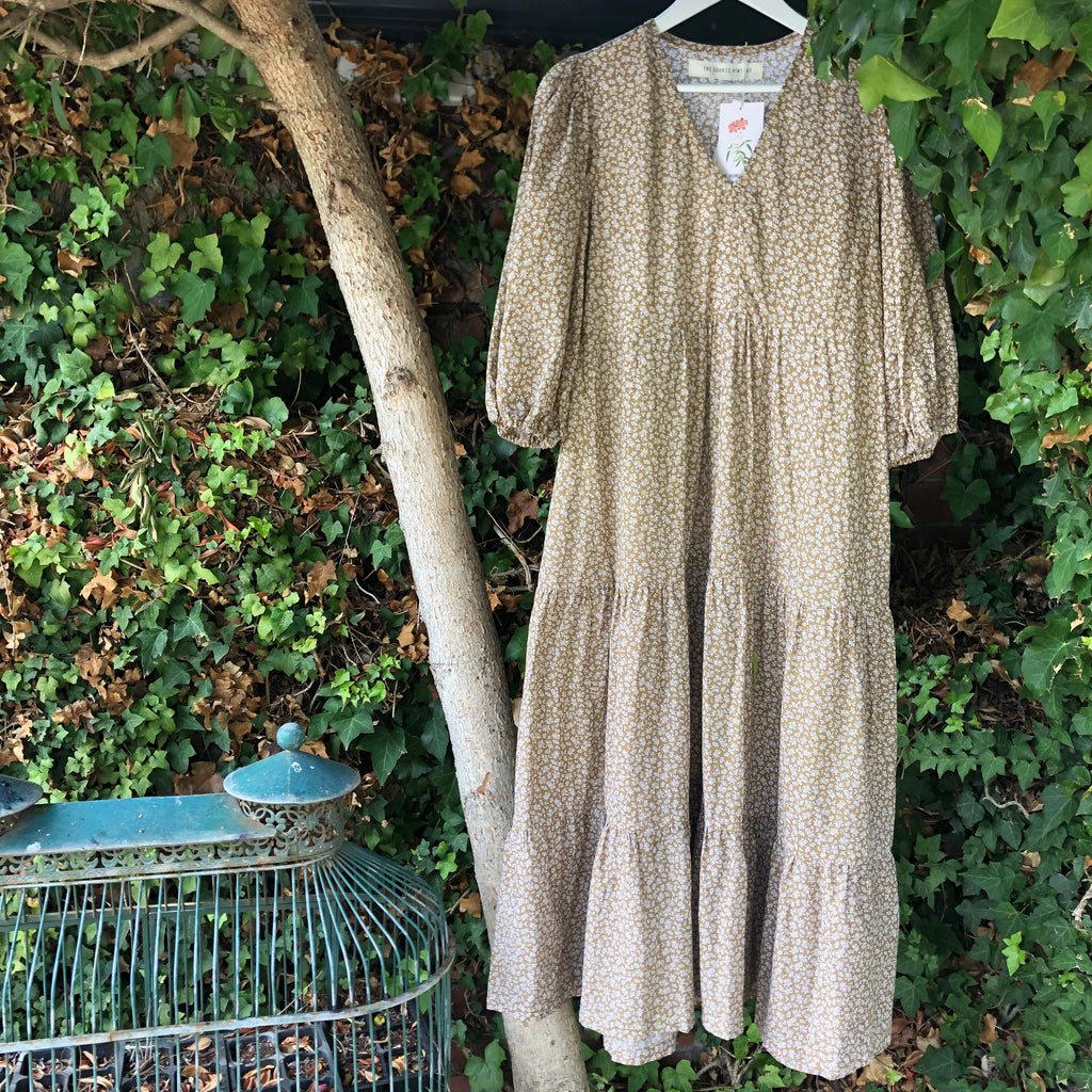 Avery Maxi Dress in Sand Ditsy Floral-Available exclusively at Saint Siena